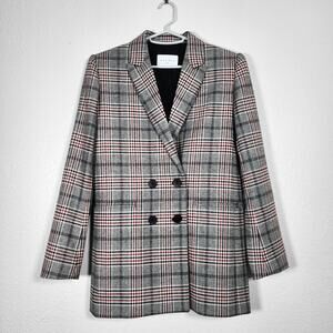 Sandro Double Breasted Lauryn Blazer Plaid Wool Blend Lined Size US Small FR 36
